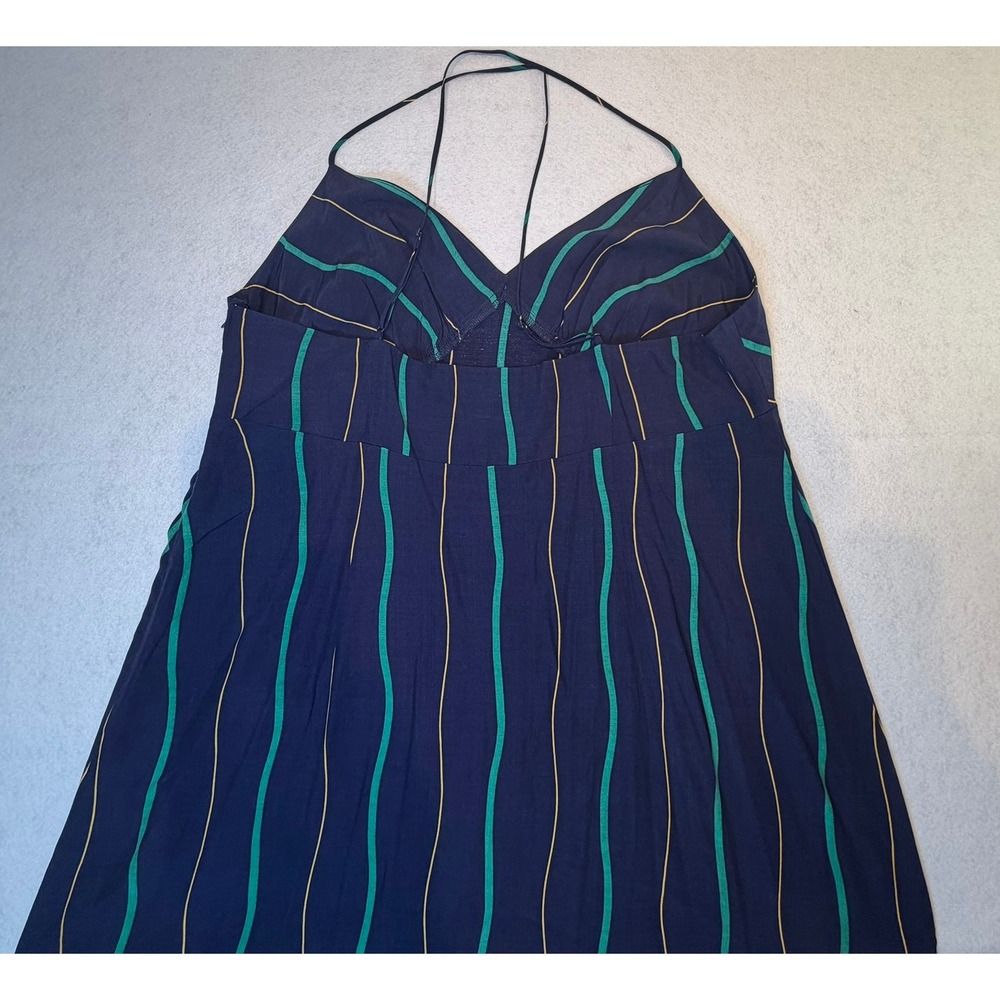 Madewell Navy Blue Striped Slip Midi Dress V-Neck Cross Back Size 14 NEW - Picture 2 of 12
